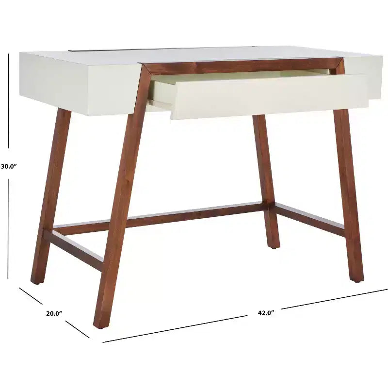 Writing Desk with Drawer – White Top & Brown Frame