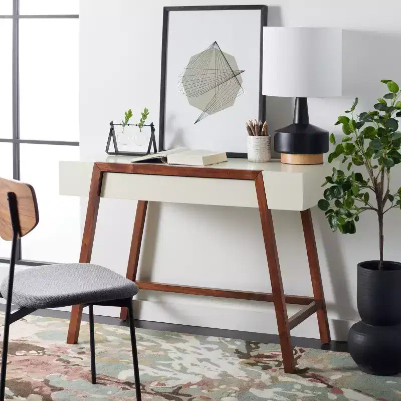 Writing Desk with Drawer – White Top & Brown Frame