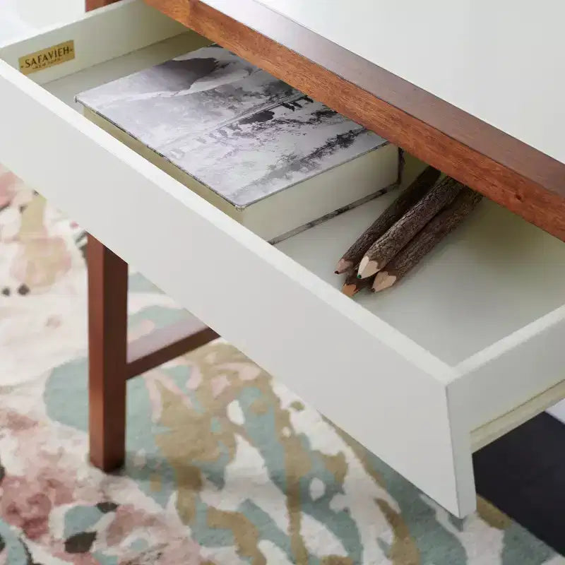 Writing Desk with Drawer – White Top & Brown Frame