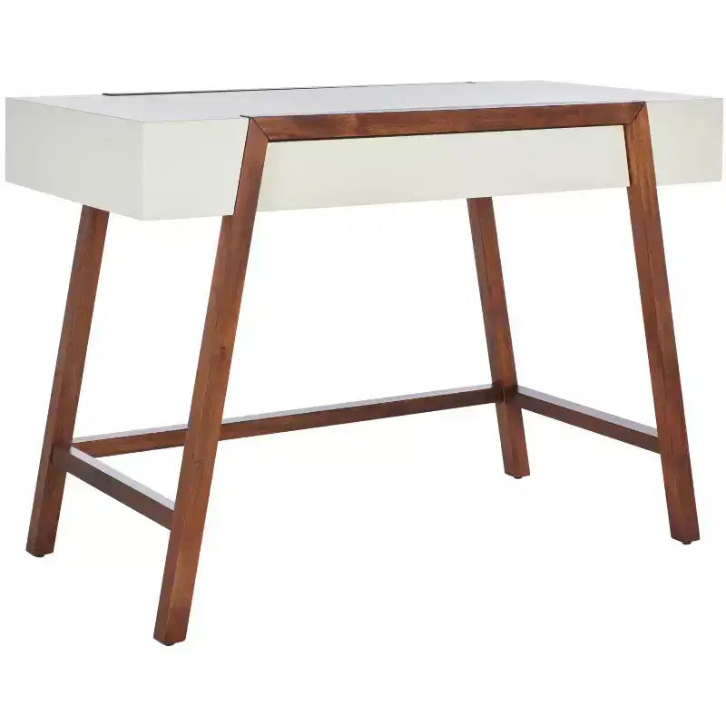 Writing Desk with Drawer – White Top & Brown Frame
