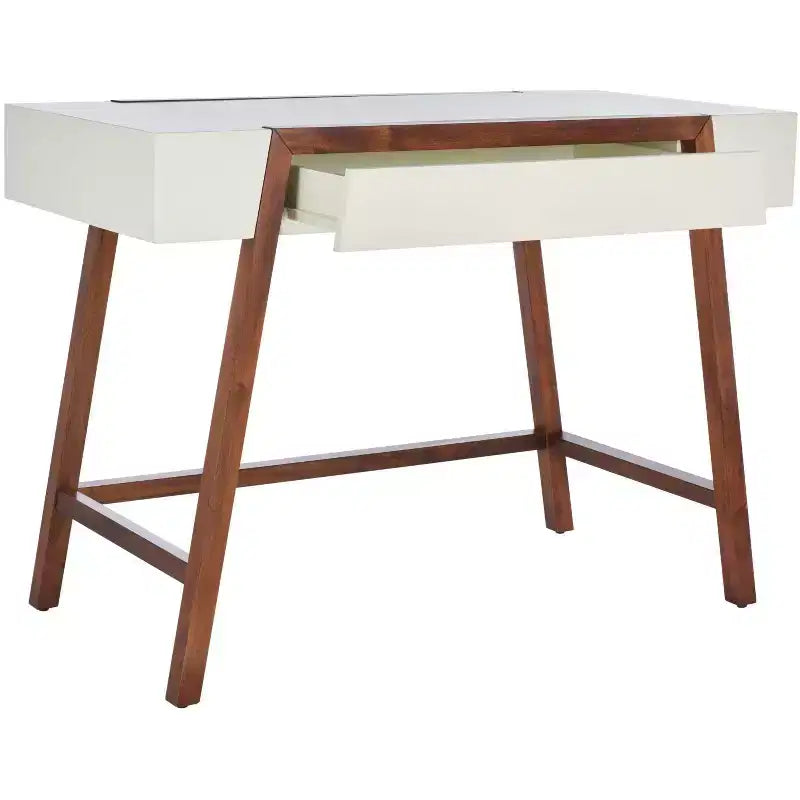 Writing Desk with Drawer – White Top & Brown Frame
