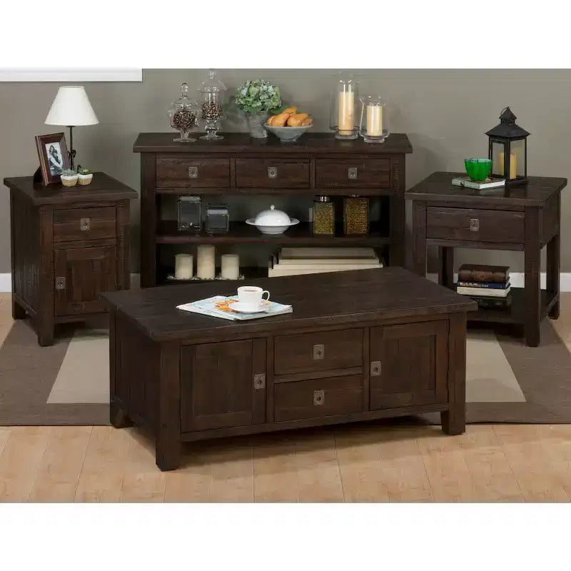 Distressed Rustic Solid Acacia Square End Table, Brown