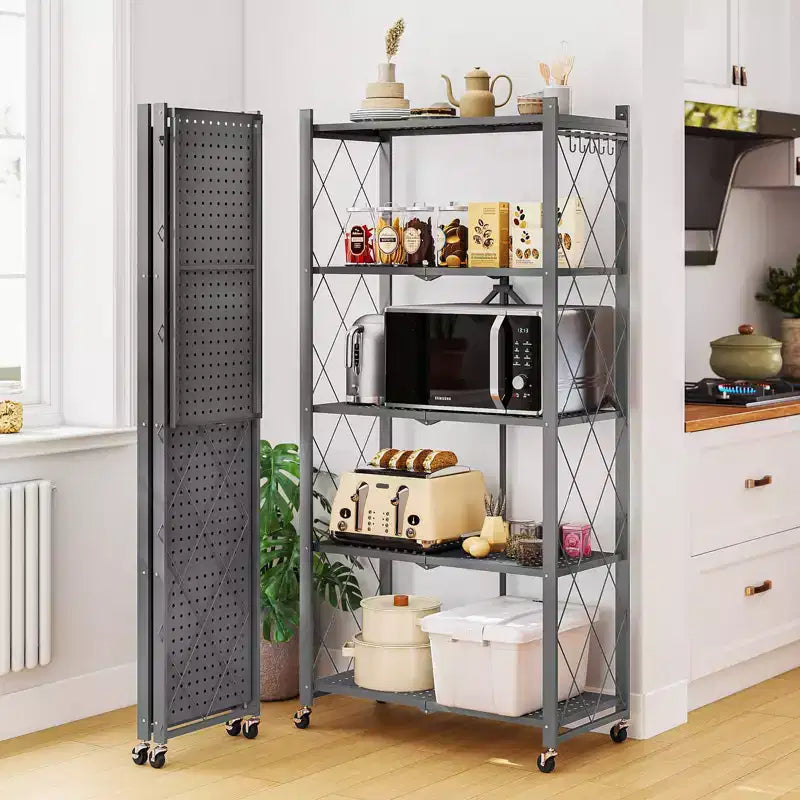 5-Shelf Foldable Metal Storage Shelving Unit Collapsible Wire Rack Organizer for Garage Kitchen Pantry 63 Inch