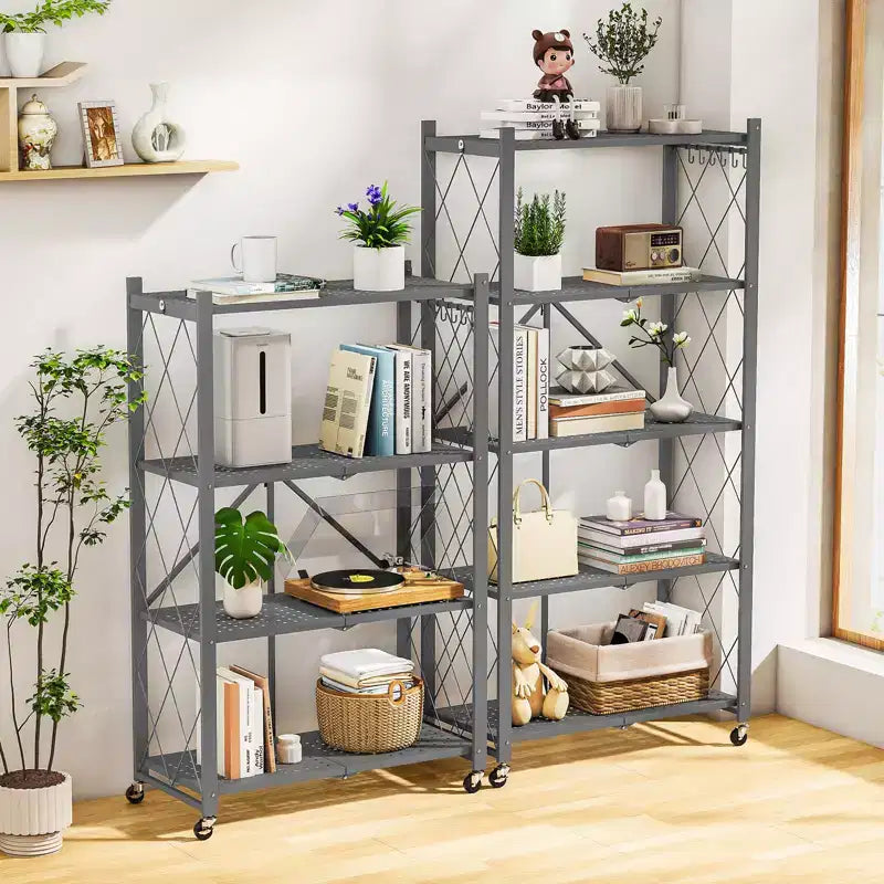 5-Shelf Foldable Metal Storage Shelving Unit Collapsible Wire Rack Organizer for Garage Kitchen Pantry 63 Inch
