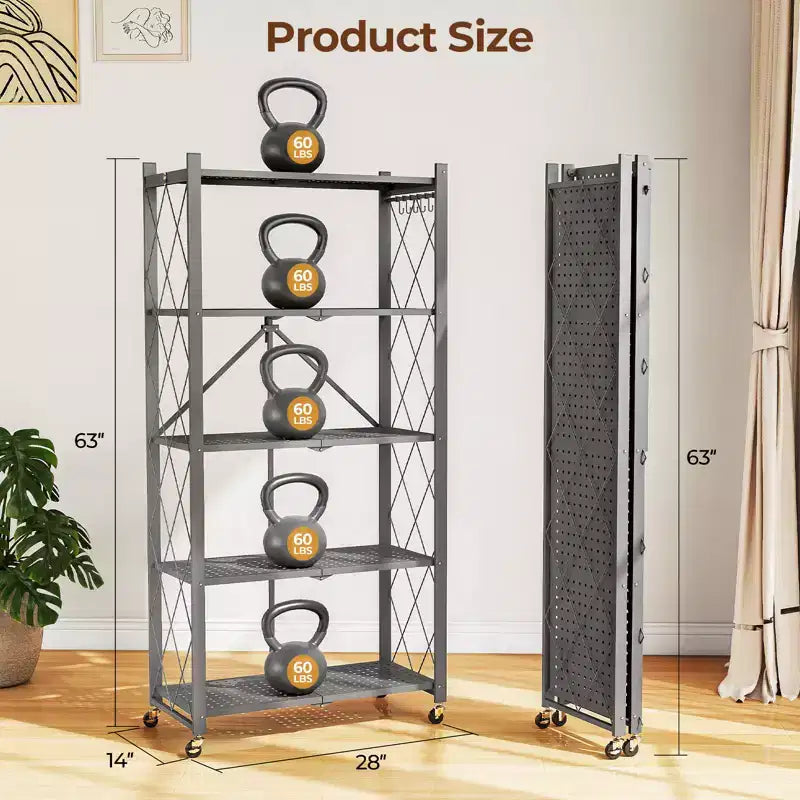 5-Shelf Foldable Metal Storage Shelving Unit Collapsible Wire Rack Organizer for Garage Kitchen Pantry 63 Inch