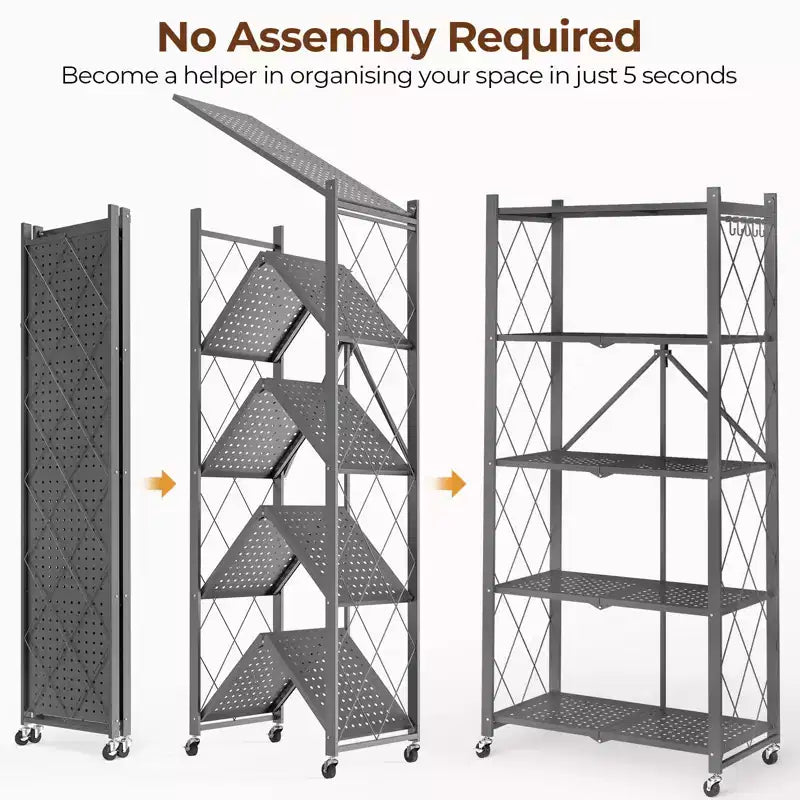 5-Shelf Foldable Metal Storage Shelving Unit Collapsible Wire Rack Organizer for Garage Kitchen Pantry 63 Inch