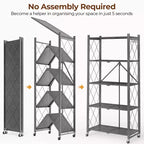 5-Shelf Foldable Metal Storage Shelving Unit Collapsible Wire Rack Organizer for Garage Kitchen Pantry 63 Inch