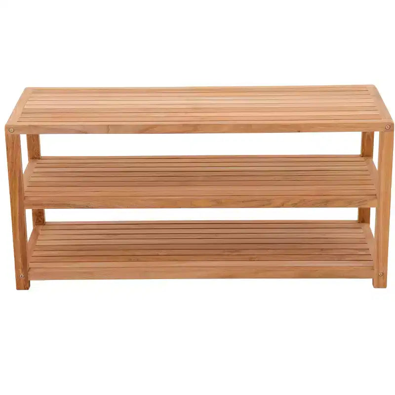 Solid Wood Shower Bench with Storage Shelf