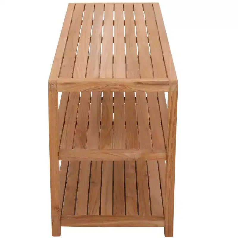 Solid Wood Shower Bench with Storage Shelf