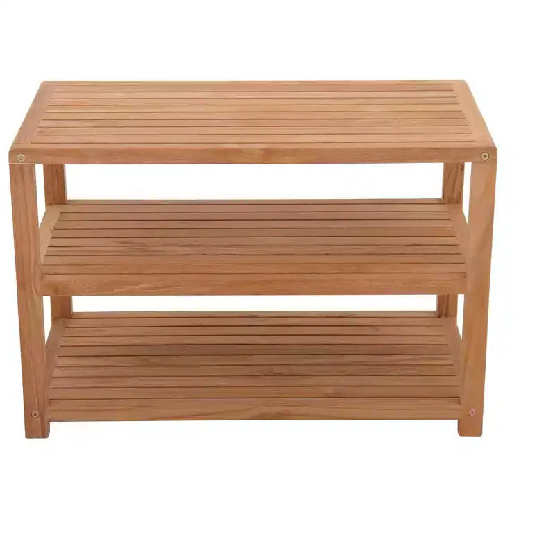 Solid Wood Shower Bench with Storage Shelf