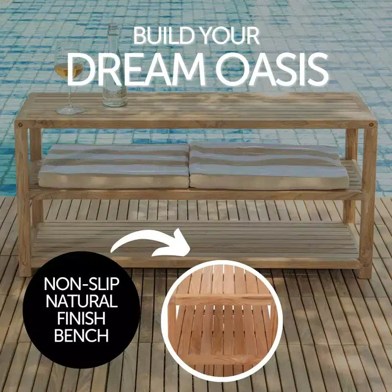 Solid Wood Shower Bench with Storage Shelf