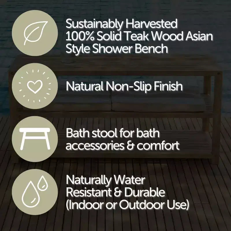 Solid Wood Shower Bench with Storage Shelf