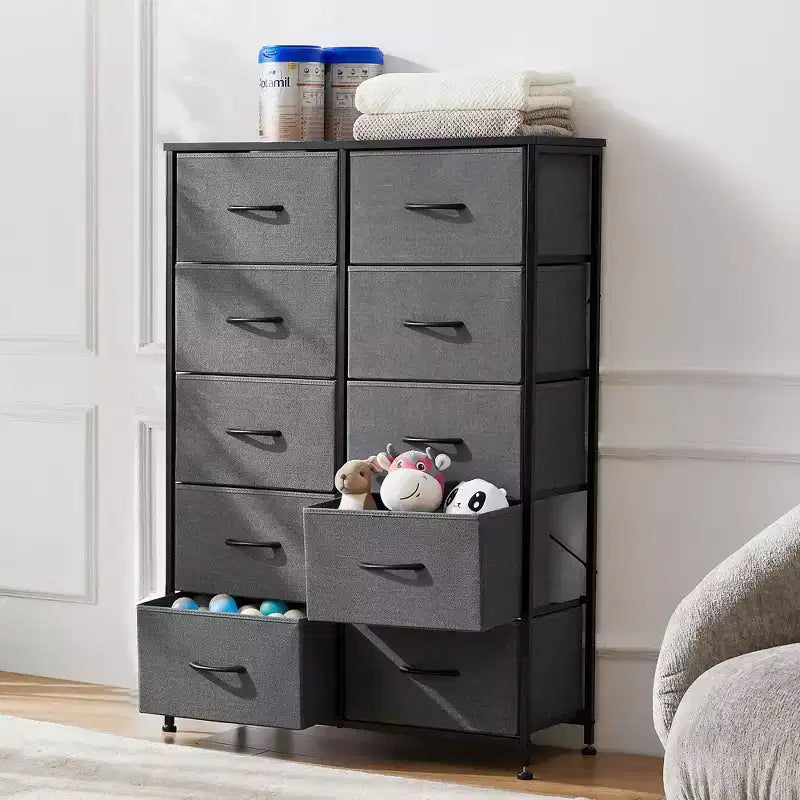 10-Drawer Vertical Dresser with Steel Frame – 31.4" Wide Fabric Storage Chest
