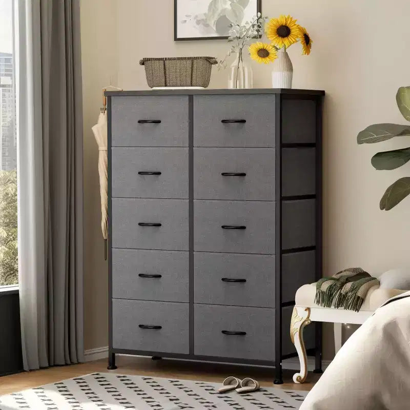 10-Drawer Vertical Dresser with Steel Frame – 31.4" Wide Fabric Storage Chest