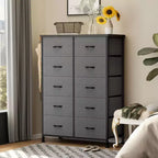 10-Drawer Vertical Dresser with Steel Frame – 31.4" Wide Fabric Storage Chest
