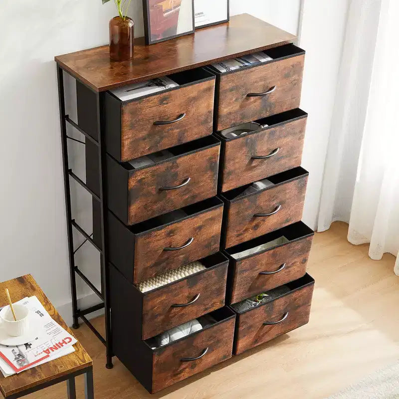 10-Drawer Vertical Dresser with Steel Frame – 31.4" Wide Fabric Storage Chest