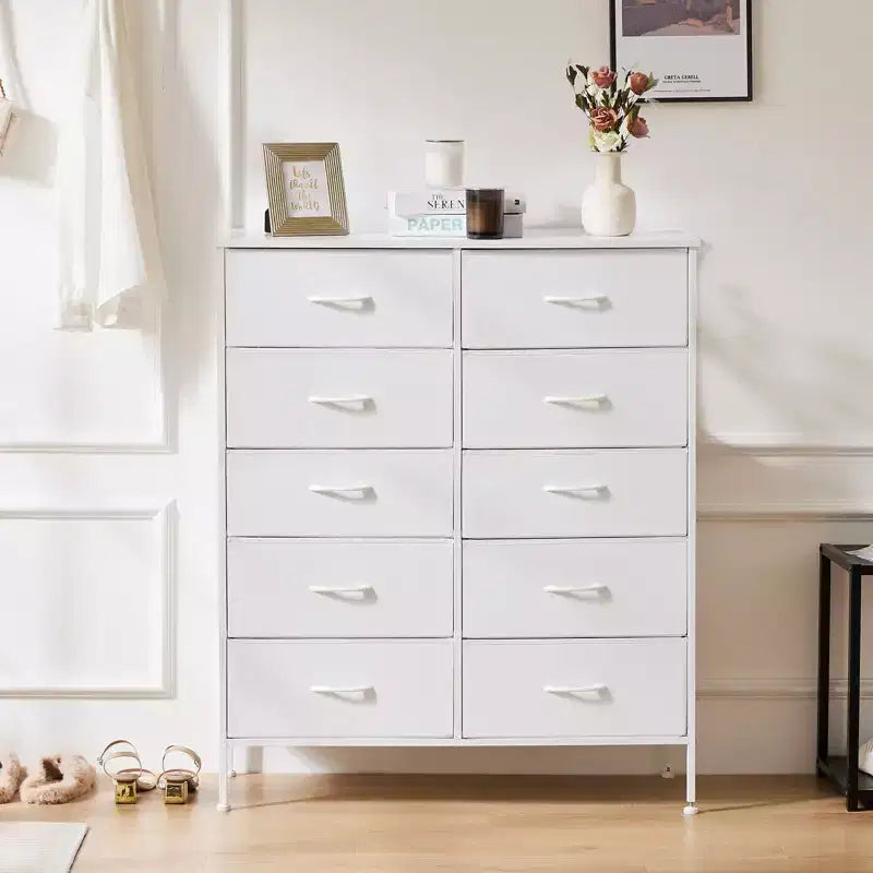 10-Drawer Vertical Dresser with Steel Frame – 31.4" Wide Fabric Storage Chest