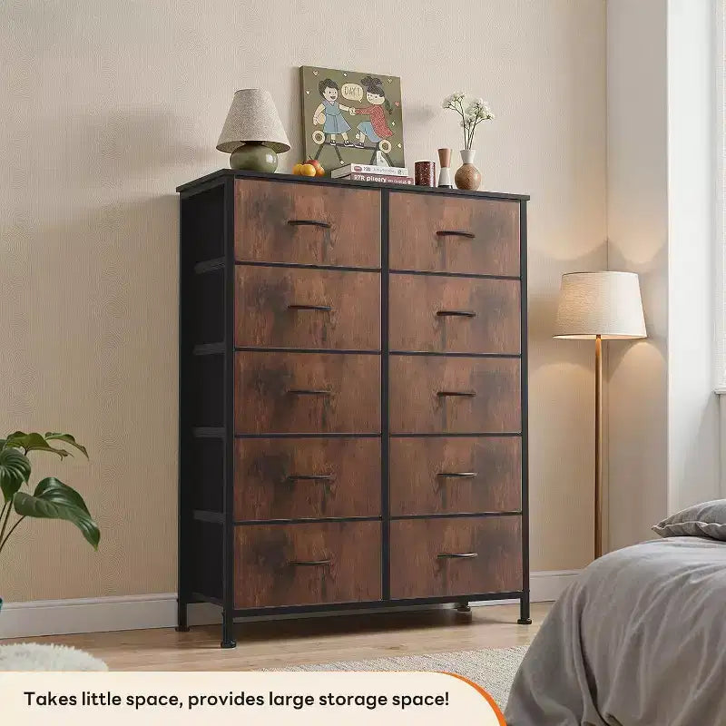 10-Drawer Vertical Dresser with Steel Frame – 31.4" Wide Fabric Storage Chest