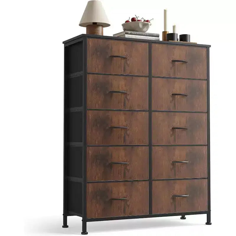 10-Drawer Vertical Dresser with Steel Frame – 31.4" Wide Fabric Storage Chest