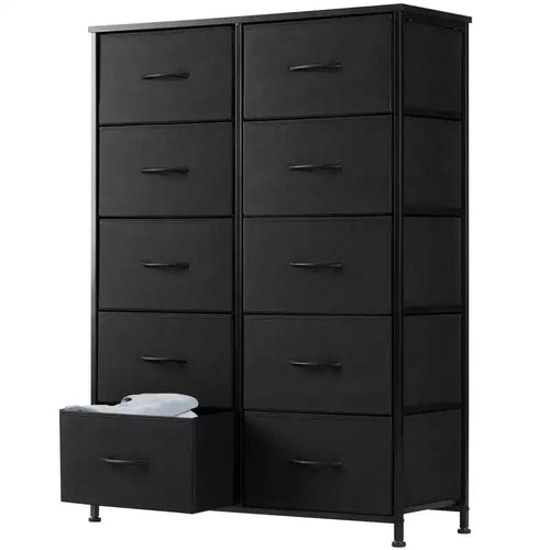 JIONJOY 10-Drawer Vertical Dresser - 31.4 Wide Rustic Fabric Storage Chest for Bedroom/Nursery, Steel Frame