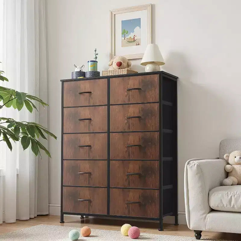10-Drawer Vertical Dresser with Steel Frame – 31.4" Wide Fabric Storage Chest