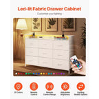 9-Drawer Fabric Dresser with LED Lights and Built-In Power Outlet