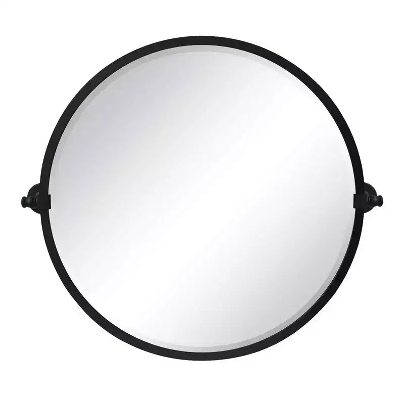 Round Tilting Beveled Wall Mirror with Metal Frame, 26 Inch