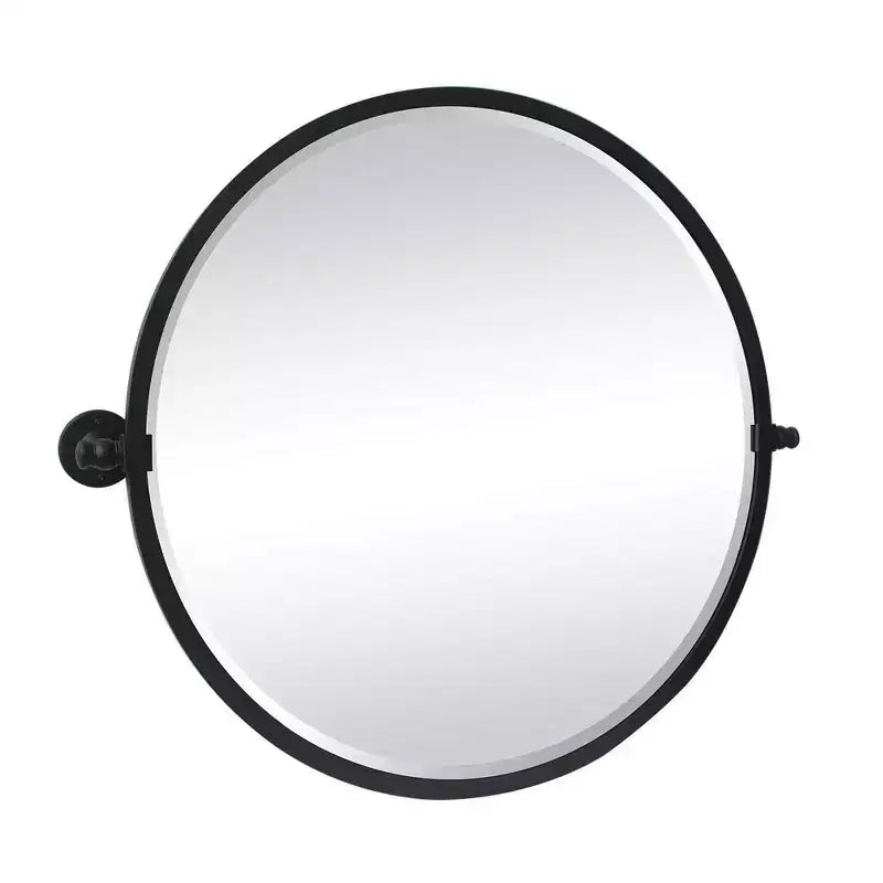 Round Tilting Beveled Wall Mirror with Metal Frame, 26 Inch