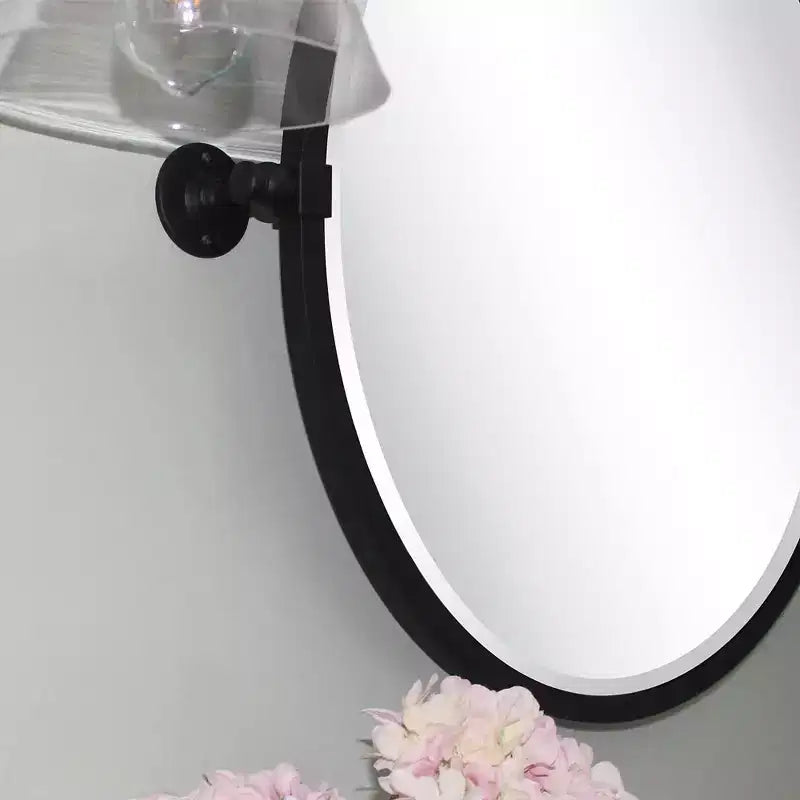 Round Tilting Beveled Wall Mirror with Metal Frame, 26 Inch