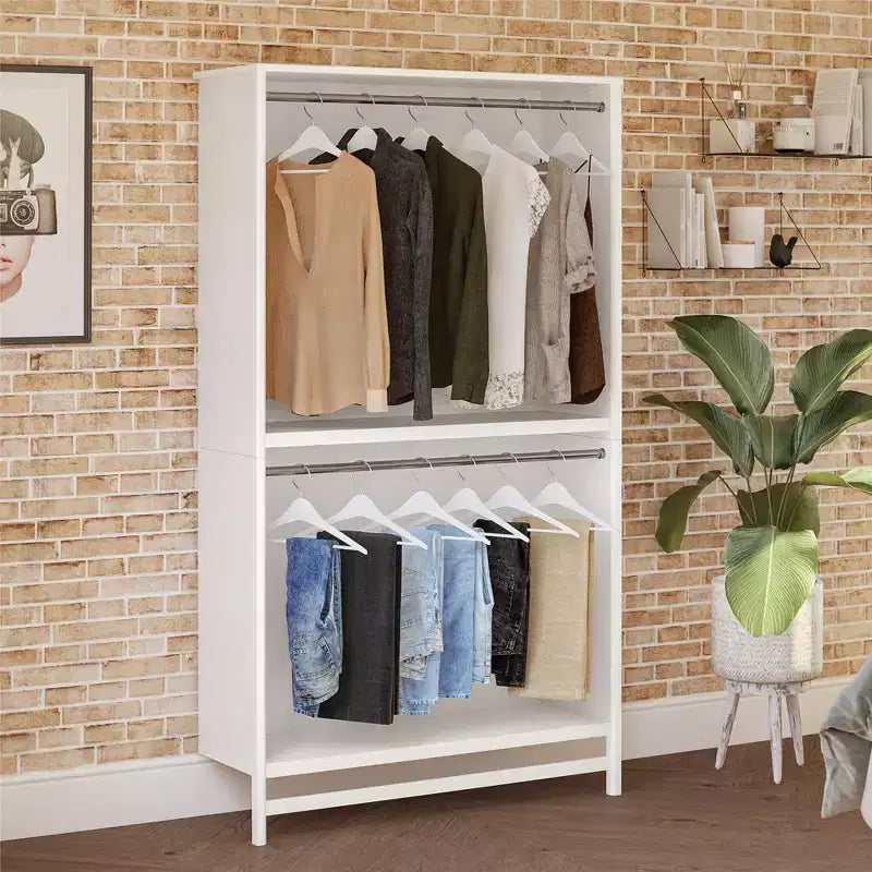 Extra Wide 2-Shelf Double Rod Closet Tower, Ivory Oak