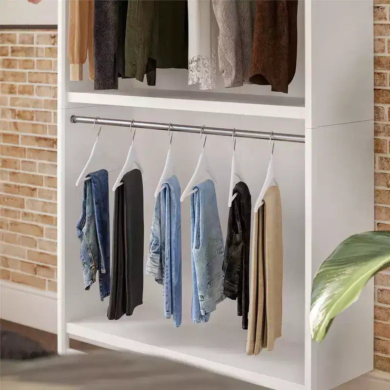 Extra Wide 2-Shelf Double Rod Closet Tower, Ivory Oak