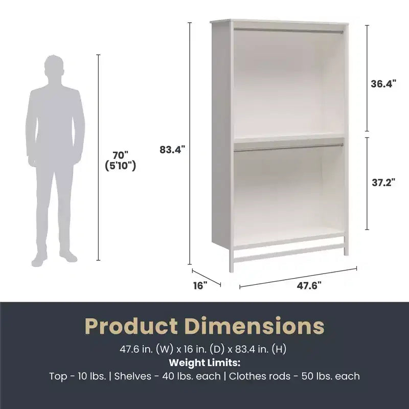 Extra Wide 2-Shelf Double Rod Closet Tower, Ivory Oak